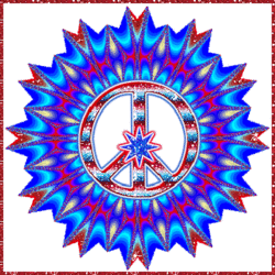 red, white, blue, star shaped peace sign