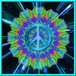 blue peace design with light spinning outward