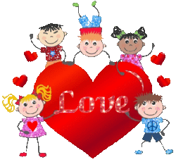 international children surrounding heart