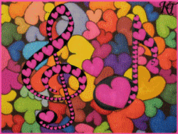 multi-colored hearts with treble clef and note color animation