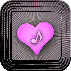 burst of pink with heart and music note