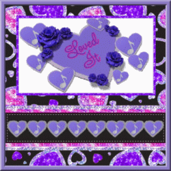center heart with love it, small accent hearts, purple roses, glitter