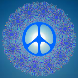 blue pattern peace sign with bright light center