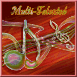 music note, treble clef, text multi-talented