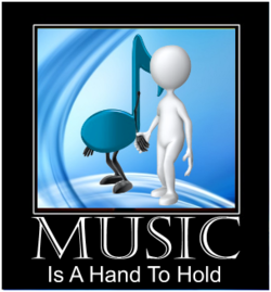 figure holding hands with music note
