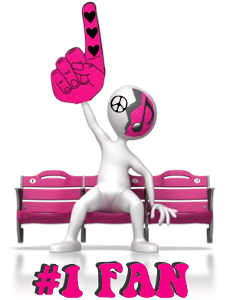 pink figure on bench holding up one finger