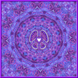 shades of purple with peace sign design, hearts
