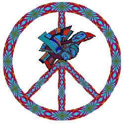 native american style peace sign with abstract raven center