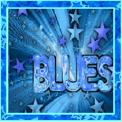 burst of shades of blue with throbbing stars, text
