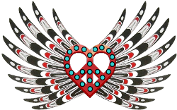 nw-native american peace love symbol with head dress wings