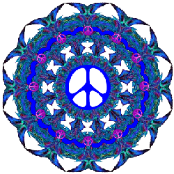 layers of blues, peace signs, peace sign center