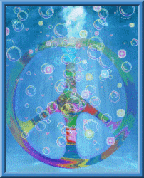peace sign, bubbles underwater