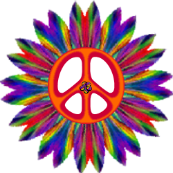 peace sign center, outer flower blue red gradient