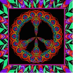 framed peace sign with glowing colors