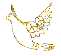 Glitter animation of peace dove, peace signs accent wings