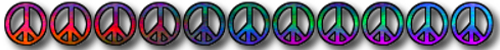 gradient color divider, peace signs, flowers, hearts
