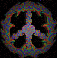 swirling pattern animated abstract peace sign, 3d, heart center