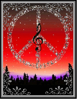silhouette of mountains and trees, stary peace sign in sky