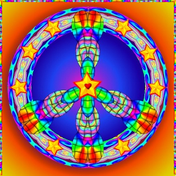 colorful, pattern peace sign with bright stars