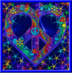 peace heart design surrounded by stars and submerged in blue waves of energy