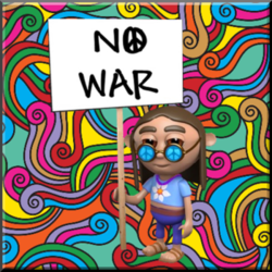 hippie protester with no war sign