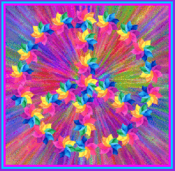 bright colored flowers spin to form peace sign