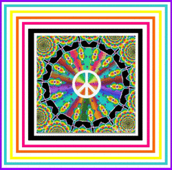 psychedelic spinning patterns, peace sign center