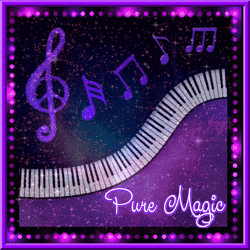staff, piano keys with moving magic dust