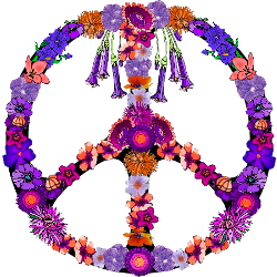 various purple, orange flowers peace sign