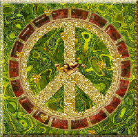 gold peace sign with animated background