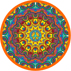 mandala layered in colors, peace sign center