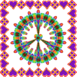 framed, heart center peace sign, bright colors