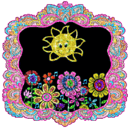 glitter on frame, flowers, sun