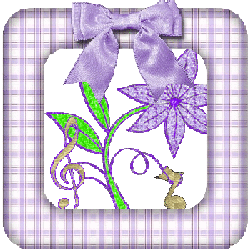 purple flower, G clef,  note, framed