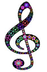 animated sparkle peace signs and hearts on treble clef