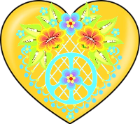 yellow heart with flowers and peace sign