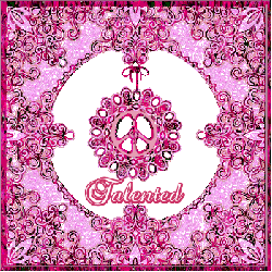 pink peace sign center with matching border, text talented
