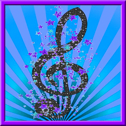 treble clef surrounded in stars, music symbols