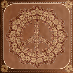tooled leather peace sign design in frame