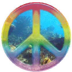 peace sign filled with sea life swimming by