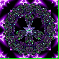 shimering purple and green peace sign, star center, purple energy background