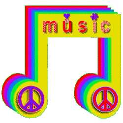 layers of color music note with peace signs