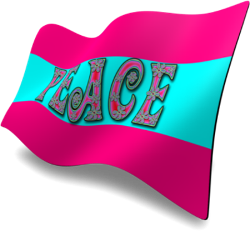 turquoise, pink, waving peace flag