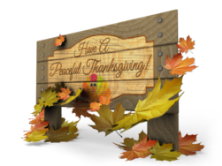 wood sign with message have a peaceful thanksgiving