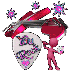 guitar, guitar pic design with figure singing in pink