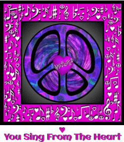 2018 peace sign blue, purple swirls, center heart with music staff, framed