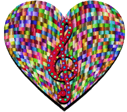dotted treble clef centered on basket patterned heart