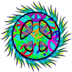 bright patterned peace sign with wiggly edges