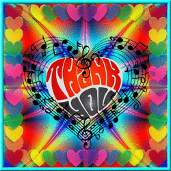 psychedelic background center heart with heart shaped music staff