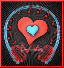 red heart, blue heart throbbing with headphones
